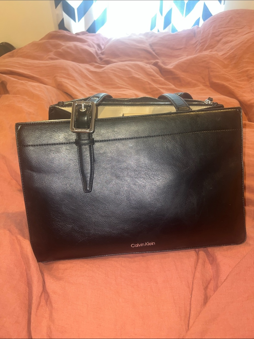 Calvin Klein Black Leather Structured Squared structured purse